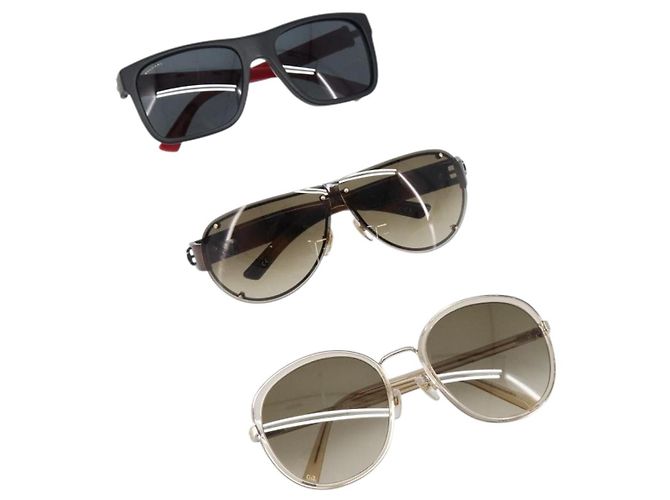 Bulgari Occhiali da sole BVLGARI Gucci Givenchy plastica Set da 4 Nero Marrone Auth BA15689