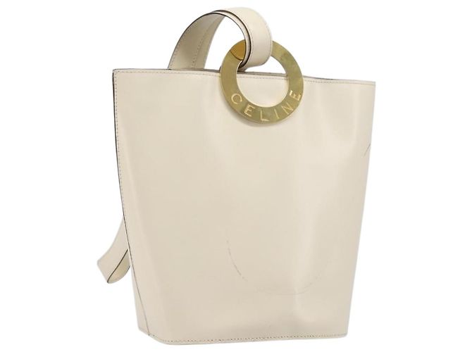 Céline Bolsa de Ombro CELINE Circle em Couro Branco Ouro Auth 204441 Dourado