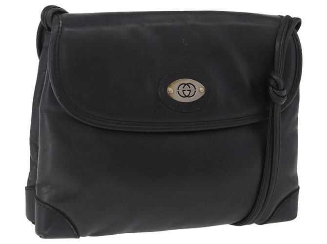 Bolsa de Ombro GUCCI em Couro Preta e Dourada 007 49 5548 Auth 203424 Preto Dourado