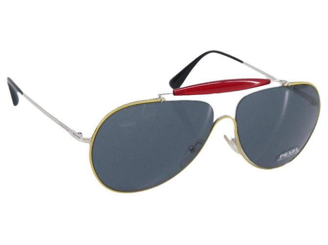 PRADA Sunglasses Metal Yellow Red Auth BA15496