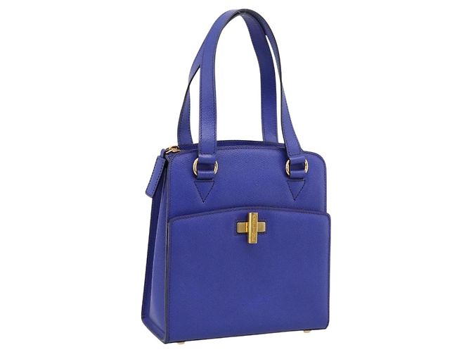 Céline Borsa a mano CELINE in pelle blu e oro Auth 204415A D'oro