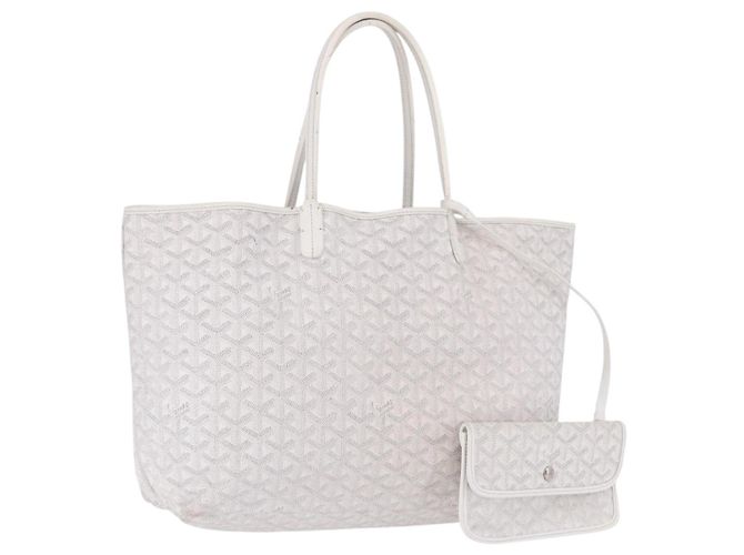 Saco Tote GOYARD Herringbone Saint Louis PM PVC Couro Branco Auth 204570