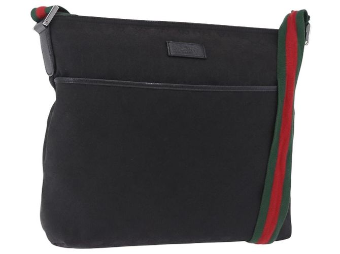 Borsa a tracolla GUCCI GG Canvas Web Sherry Line Nero Argento 189751 Auth 203232A