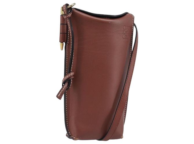 Custodia per telefono LOEWE in pelle marrone oro Auth 200754 D'oro