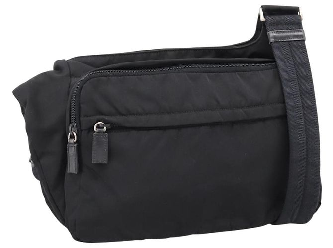 Sac à épaule PRADA Nylon Black Silver Auth 204590A Noir Argenté