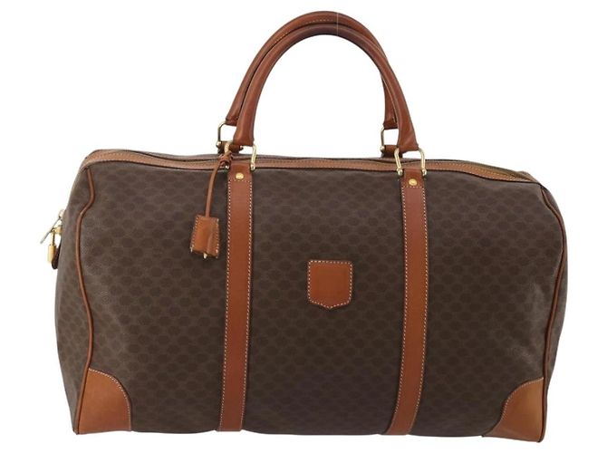 Céline Sac Boston CELINE Macadam PVC Cuir Marron Ton Or Auth 201260A