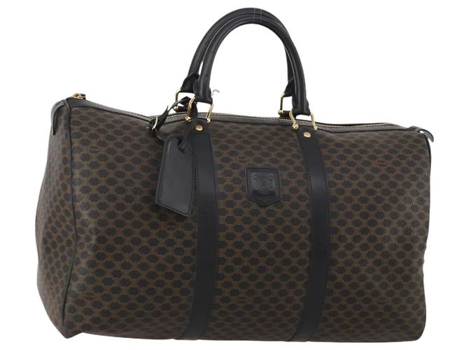 Céline Borsa Boston CELINE Macadam Canvas PVC Leather Black Gold Auth 202929V Nero D'oro