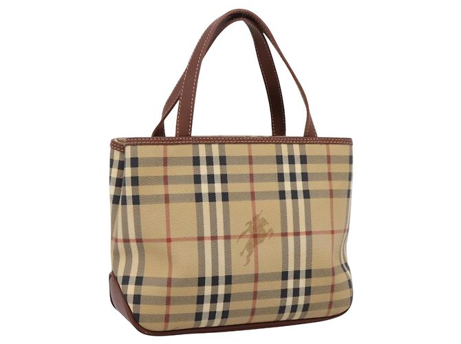 BURBERRY Nova Check Handtasche PVC Beige Gold Auth 201474V