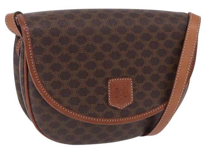 Céline Borsa a tracolla CELINE Macadam Canvas PVC Leather Brown Gold Auth 204266 Marrone D'oro