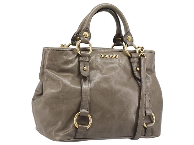 Bolsa de Mão Miu Miu Vitellolux 2way Brown Gold Auth LN167V Marrom Dourado