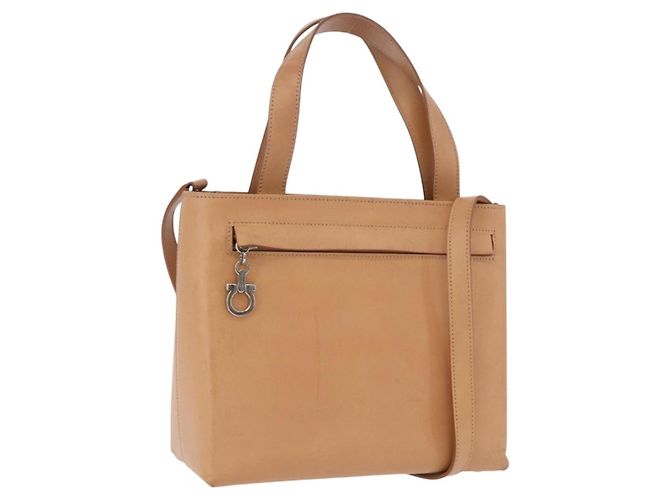 Borsa Salvatore Ferragamo Gancini in pelle 2way Marrone Argento Auth BA15725
