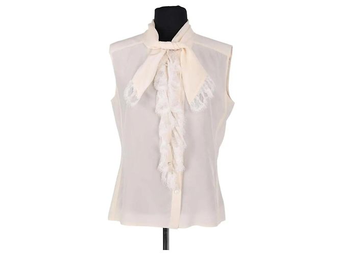 Top sem mangas de seda bege Chanel