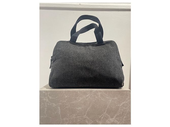 Double Prada Handbag Grey Wool Flannel