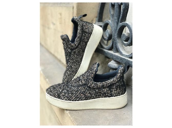 Céline Pull-on Sneaker aus Woll-Tweed Schwarz Größe 38