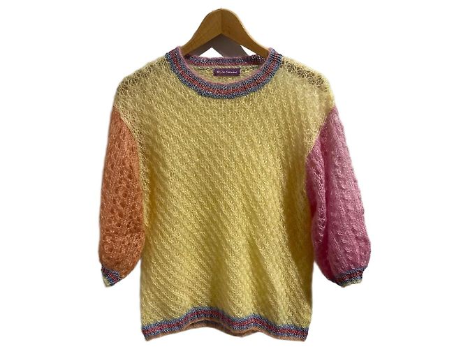 Autre Marque Pull Rose Carmine Color Block Jaune