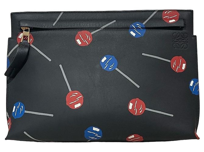 Clutch Loewe T Pouch in pelle nera Nero