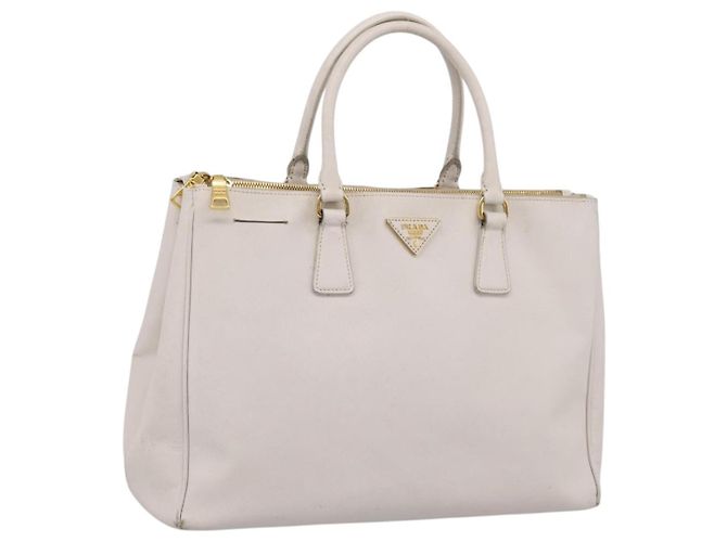 Sac à main PRADA Galleria en cuir Saffiano White Gold Auth 201363