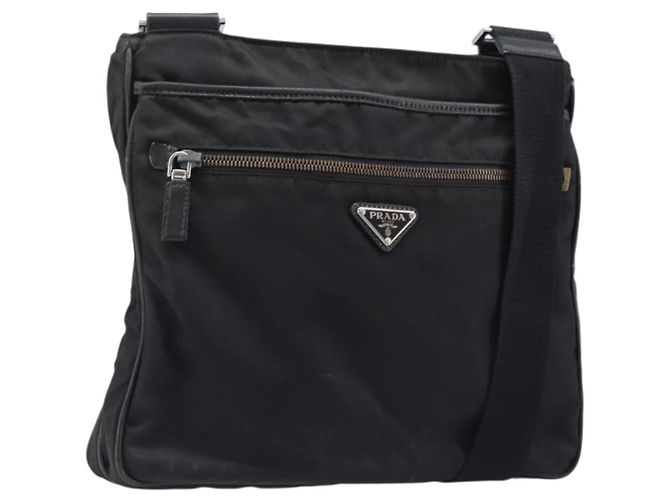 Borsa a tracolla PRADA Nylon Black Silver Auth 205158 Nero Argento