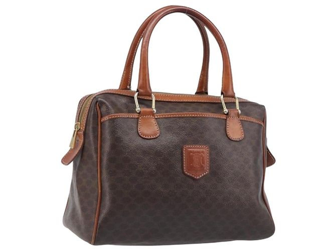 Céline CELINE Macadam Canvas Mini Boston Bag PVC Leather Brown Gold Auth ki6818 Marron Doré