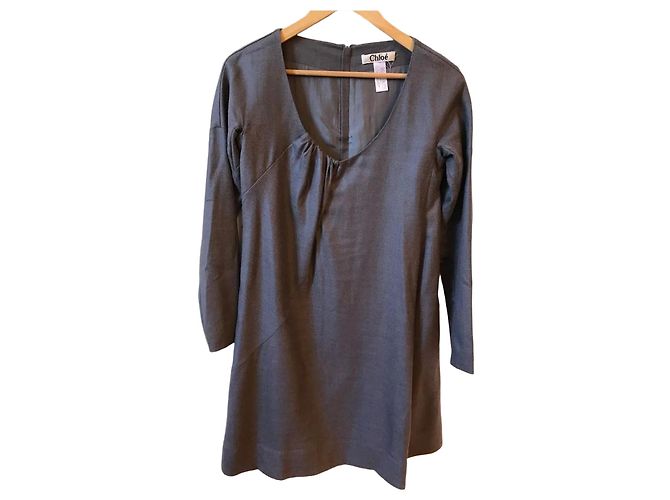 Chloé Grey Wool Long Sleeve Dress Size S