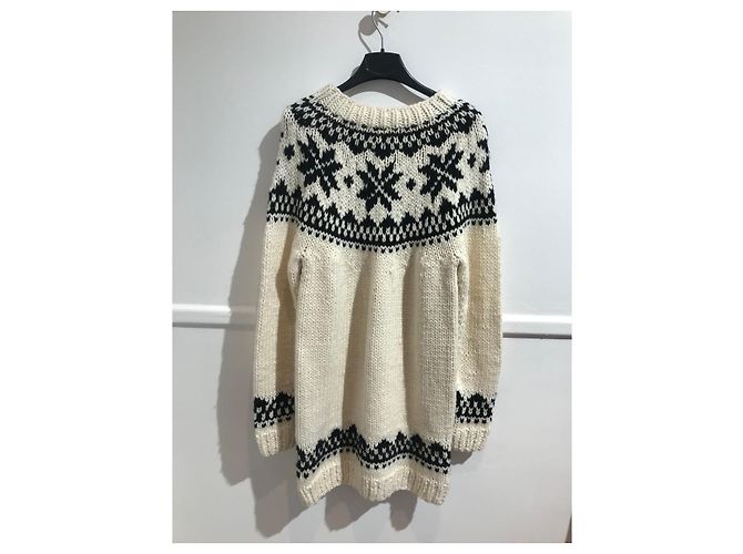 Autre Marque Pull Ch.ind Écru à Motifs Noirs Taille 38 Beige