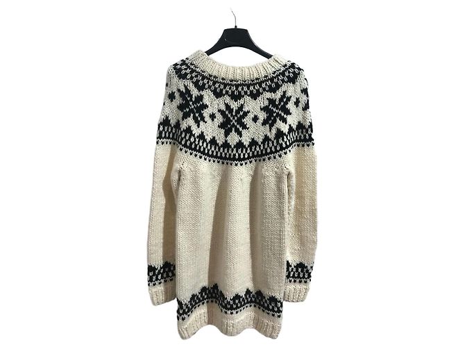 Autre Marque Ch.ind Pullover Ecru mit Schwarzem Muster Größe 38