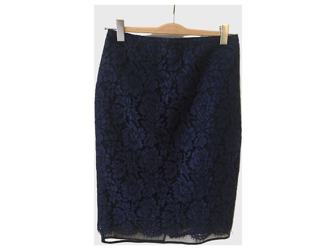 Msgm Navy Blue Lace Midi Skirt