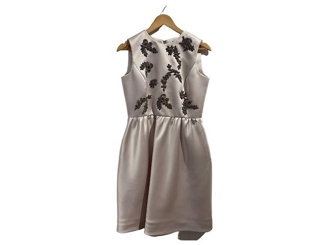 Dice Kayek Kurzes Kleid Perlgrau Satin Optik mit Kristallen