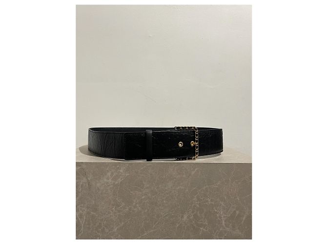 Chanel Black Braided Leather Belt with CC Logo