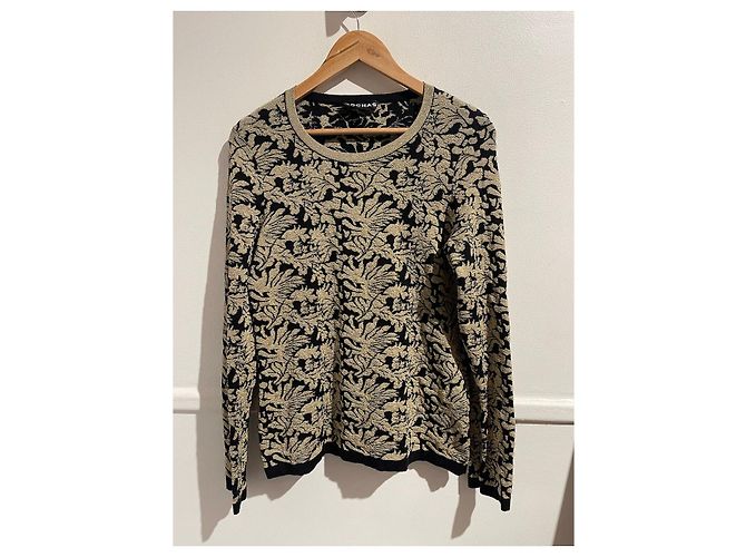 Top in maglia broccato oro e nero Rochas con maniche lunghe D'oro