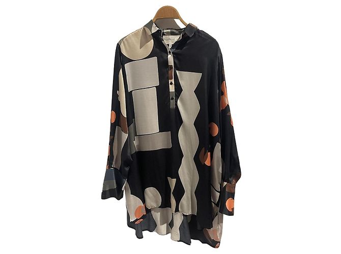 Autre Marque Blusa Munthe de viscose e seda padrões geométricos preto