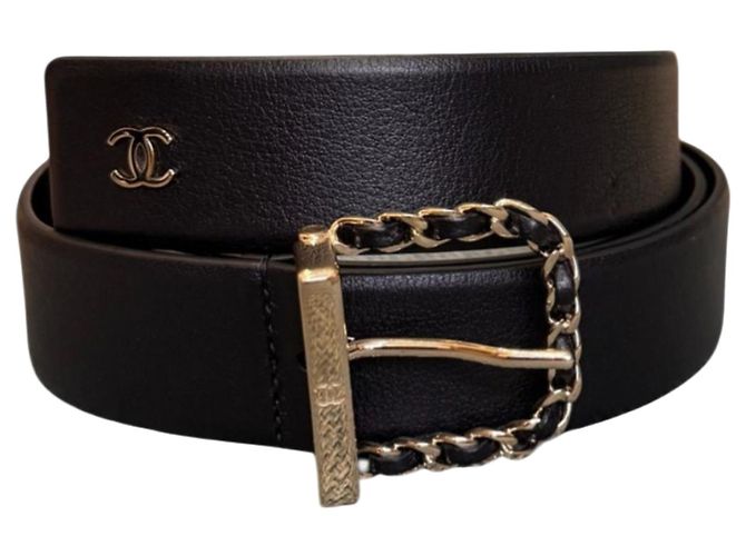 Chanel Black Leather CC Logo Belt