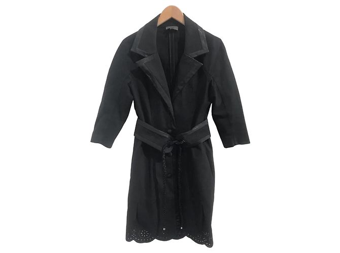 La Perla Black Cotton Embroidered Jacket with Belt