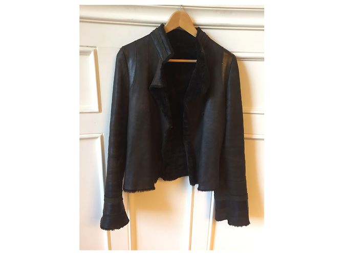 Giacca in pelle foderata in lana Joseph T.S Marrone