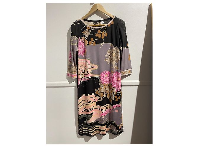 Vestido Leonard de seda estampado rosa preto e cinza Multicor