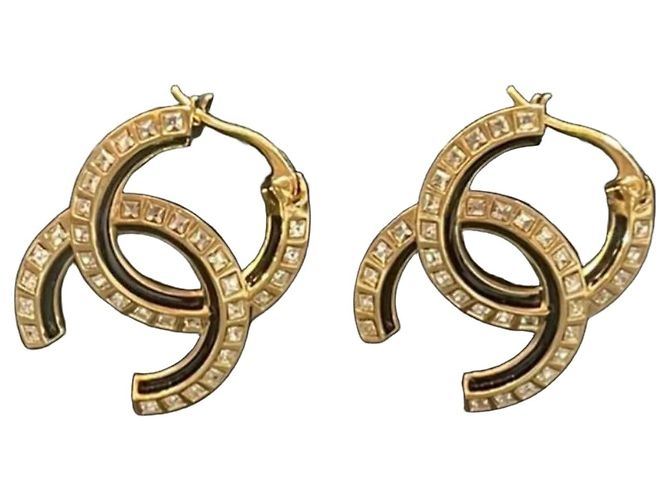 Boucles d'oreilles Chanel CC noires Doré
