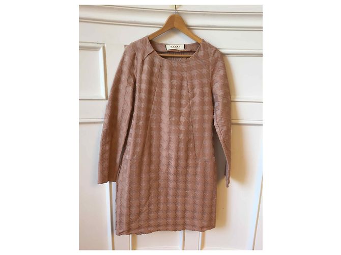 Vestido Marni Estampado Pata de Gallo Beige