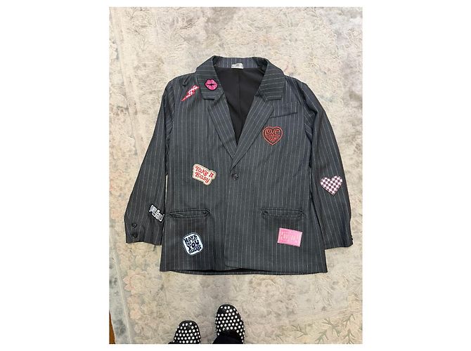 Autre Marque An'ge Paris Grey Striped Polyester Blazer Jacket