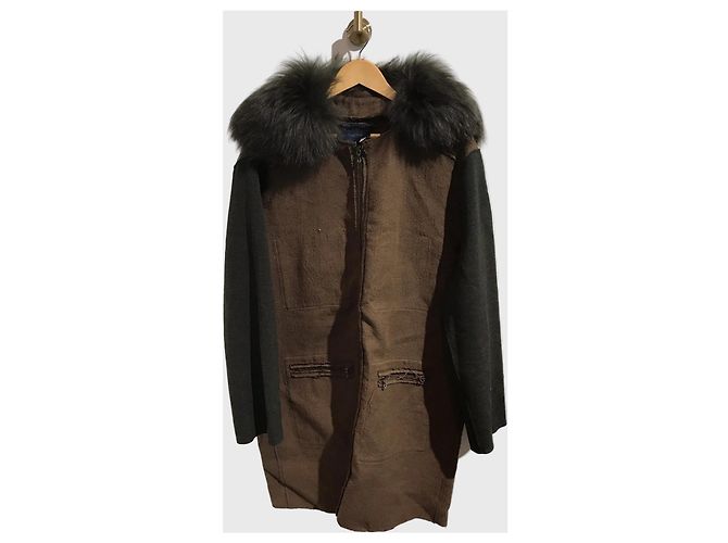 Casaco Lanvin de lã e linho cáqui com mangas de malha Caqui