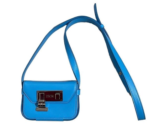 Mini borsa Christian Dior in pelle blu turchese
