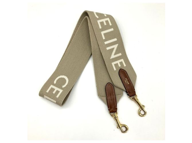 Céline Bolsa de ombro Celine em lã jacquard bege com alça longa
