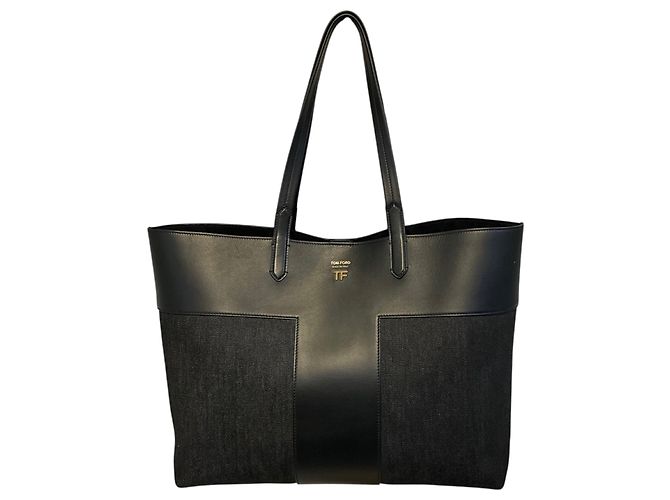 Tom Ford mala tote Tod's de alça dupla em denim preto e couro