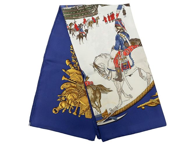 Lenço de seda Hermès Marine et Cavalerie Azul