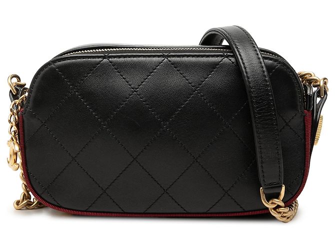 Borsa Camera Chanel nera in vitello trapuntato e grosgrain con bottoni e doppia zip Nero