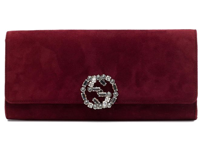 Clutch Broadway Gucci in camoscio rosso con cristalli
