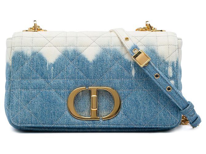 Autre Marque Borsa Dior Caro Medium in denim tie-dye blu Macrocannage