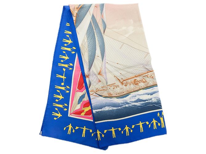 Hermès En Course Seidentuch Blau 90