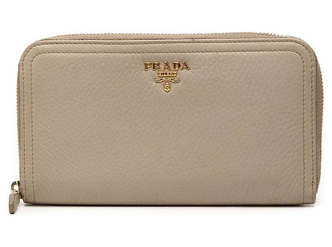 Cartera larga Prada Vitello Daino beige con cremallera