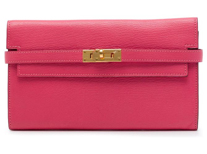 Cartera larga Hermès Kelly en Chevre Mysore rosa