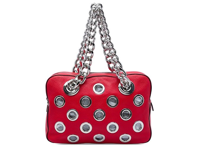 Borsa a spalla Prada Vitello Daino rossa con catena e occhielli Rosso